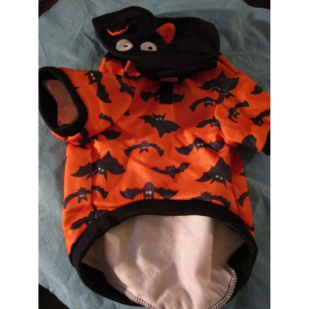 Pet Central Bat Dog Hoodie Shirt Halloween Black & Orange Bats Size S Small